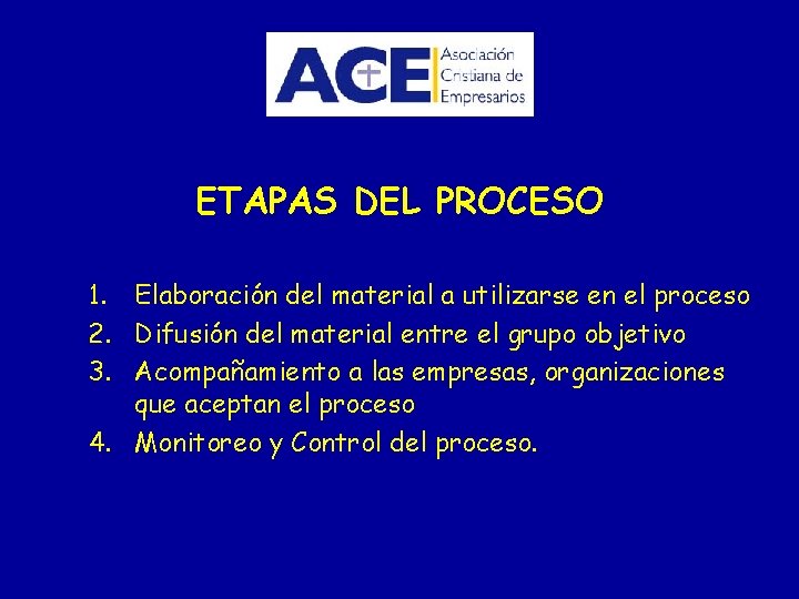 ETAPAS DEL PROCESO 1. Elaboración del material a utilizarse en el proceso 2. Difusión