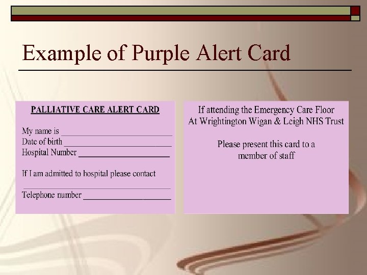 Example of Purple Alert Card 