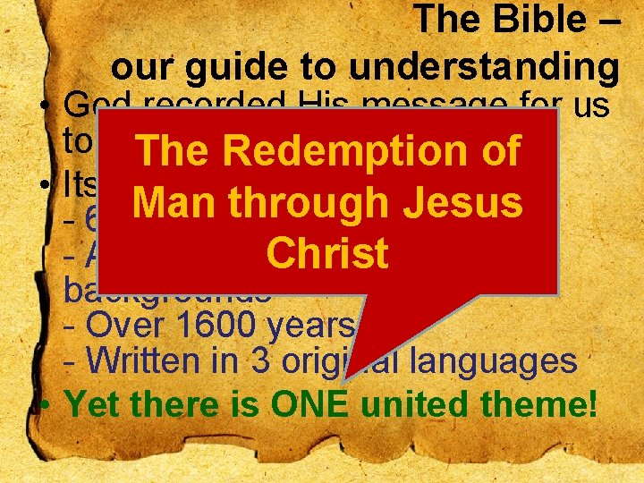 The Bible – our guide to understanding • God recorded His message for us