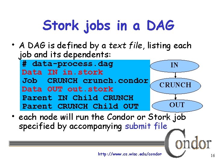 Stork jobs in a DAG • A DAG is defined by a text file,