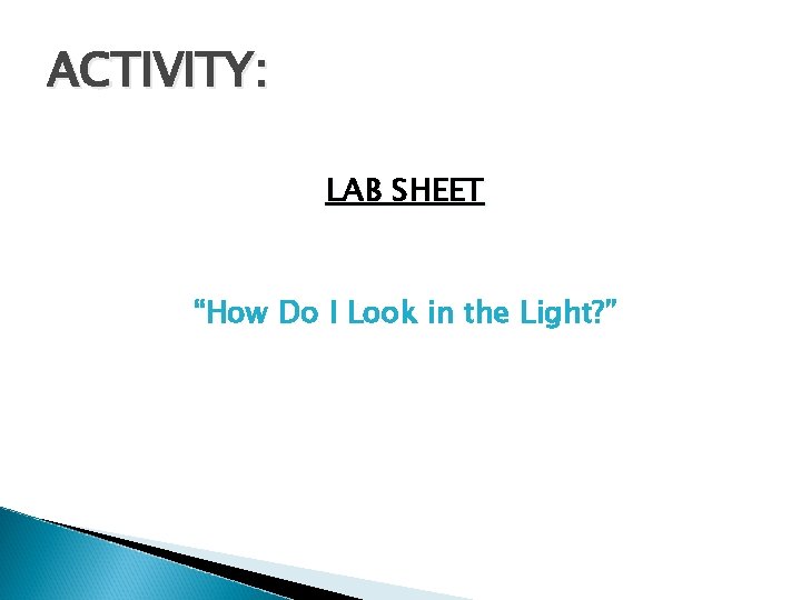 ACTIVITY: LAB SHEET “How Do I Look in the Light? ” 