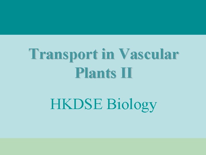 Transport in Vascular Plants II HKDSE Biology 