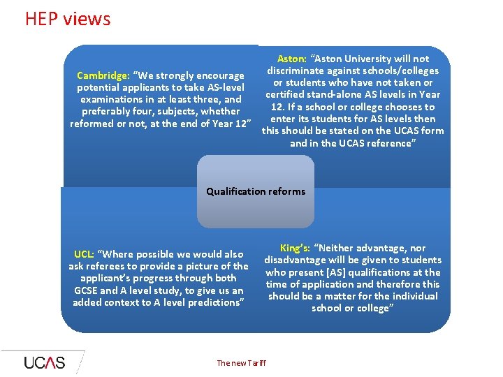 HEP views Aston: “Aston University will not discriminate against schools/colleges Cambridge: “We strongly encourage