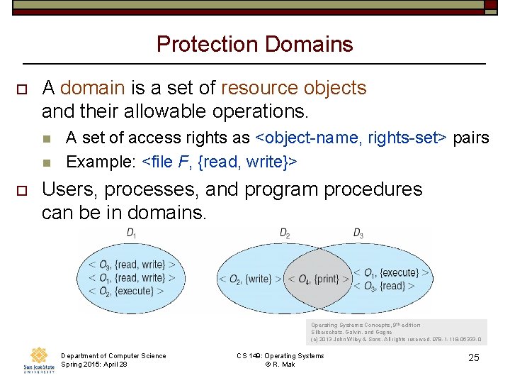 Protection Domains o A domain is a set of resource objects and their allowable