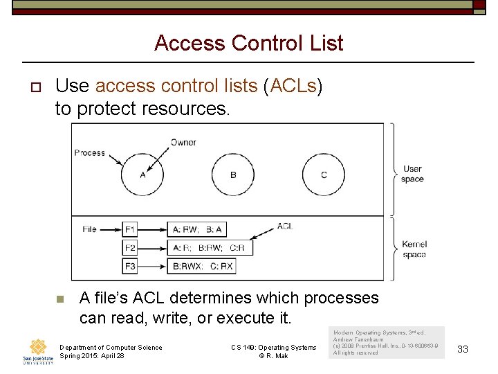 Access Control List o Use access control lists (ACLs) to protect resources. n A