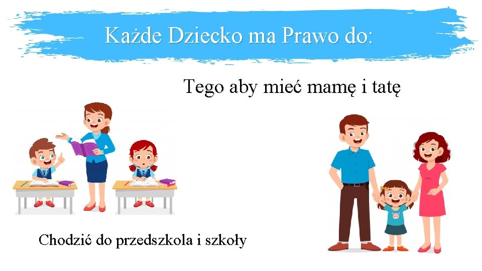 Każde Dziecko ma Prawo do: Tego aby mieć mamę i tatę Chodzić do przedszkola