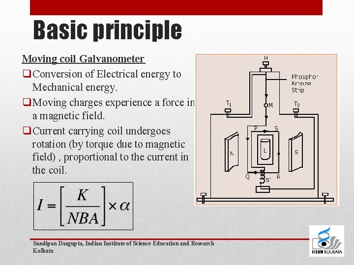 Basic principle Moving coil Galvanometer q Conversion of Electrical energy to Mechanical energy. q