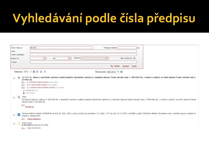 Vyhledávání podle čísla předpisu 