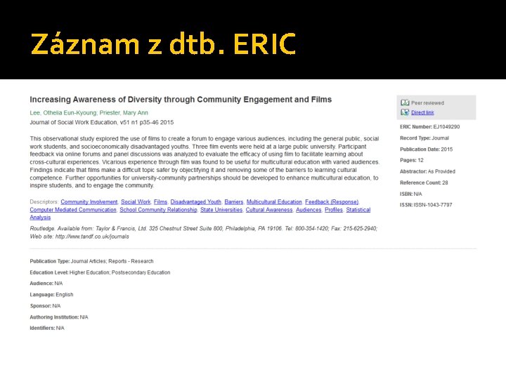 Záznam z dtb. ERIC 