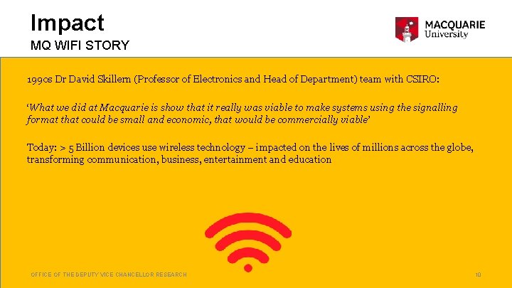 Impact MQ WIFI STORY 1990 s Dr David Skillern (Professor of Electronics and Head
