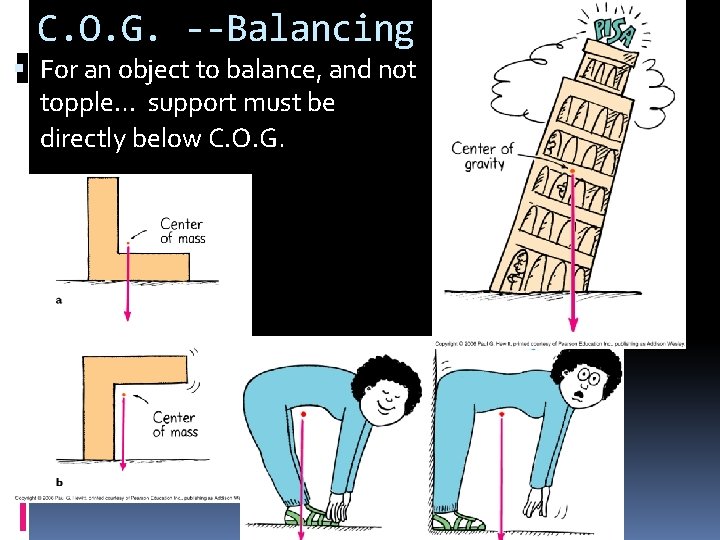 C. O. G. --Balancing For an object to balance, and not topple… support must