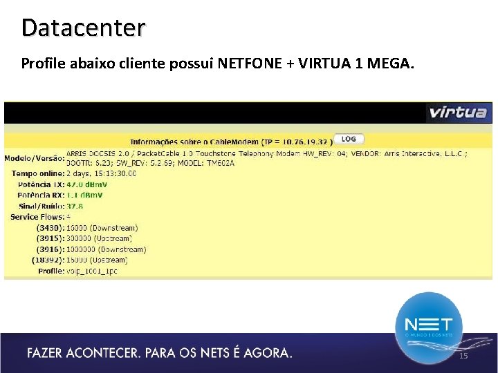 Datacenter Profile abaixo cliente possui NETFONE + VIRTUA 1 MEGA. 15 