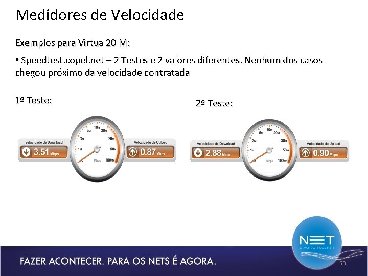 Medidores de Velocidade Exemplos para Virtua 20 M: • Speedtest. copel. net – 2