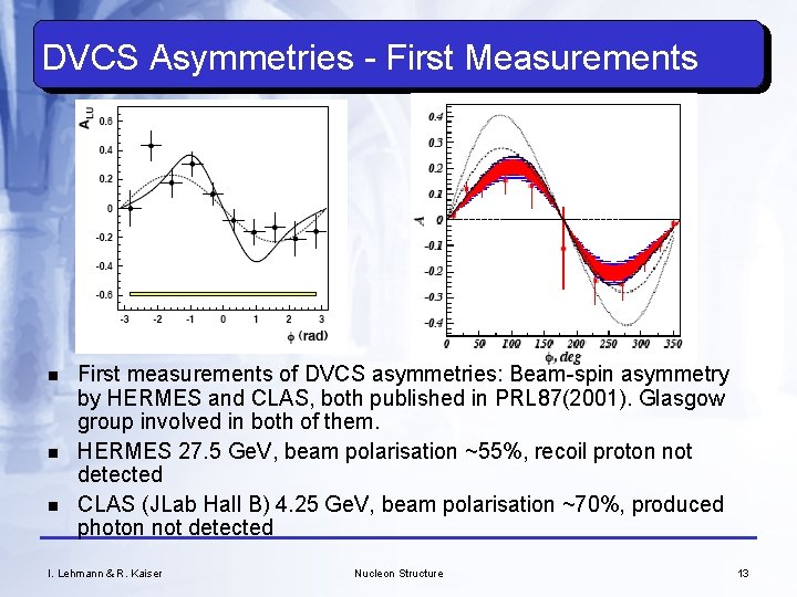 DVCS Asymmetries - First Measurements n n n First measurements of DVCS asymmetries: Beam-spin