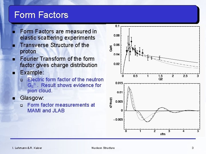 Form Factors n n Form Factors are measured in elastic scattering experiments Transverse Structure