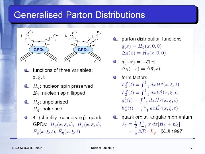 Generalised Parton Distributions I. Lehmann & R. Kaiser Nucleon Structure 7 