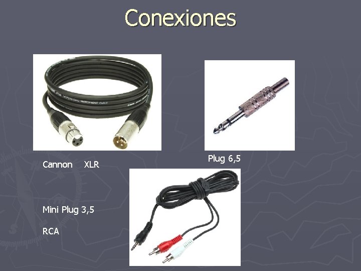 Conexiones Cannon XLR Mini Plug 3, 5 RCA Plug 6, 5 