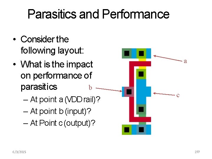 Parasitics and Performance • Consider the following layout: • What is the impact on