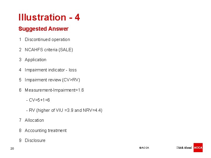 Illustration - 4 Suggested Answer 1 Discontinued operation 2 NCAHFS criteria (SALE) 3 Application