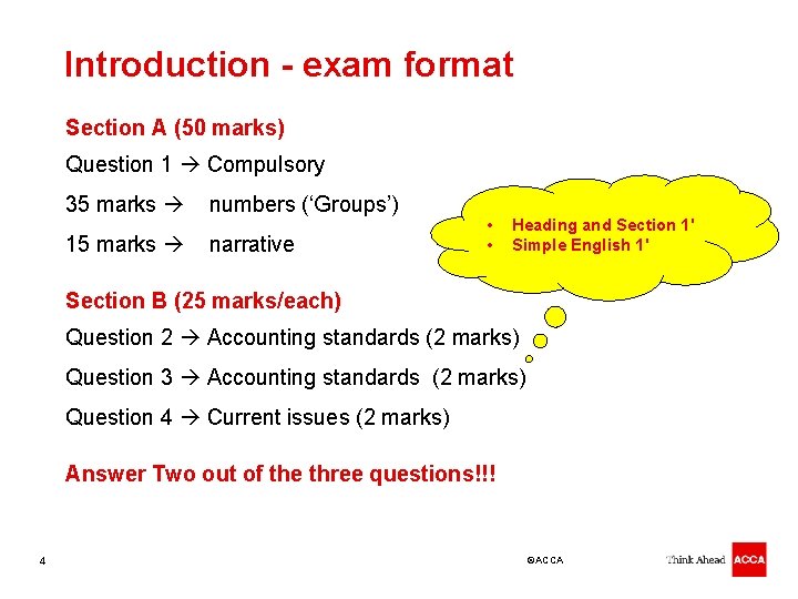 Introduction - exam format Section A (50 marks) Question 1 Compulsory 35 marks numbers