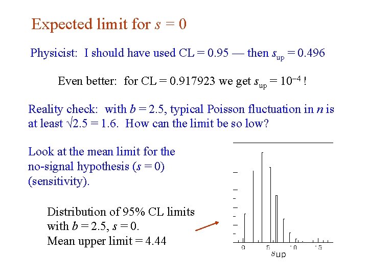 Expected limit for s = 0 Physicist: I should have used CL = 0.