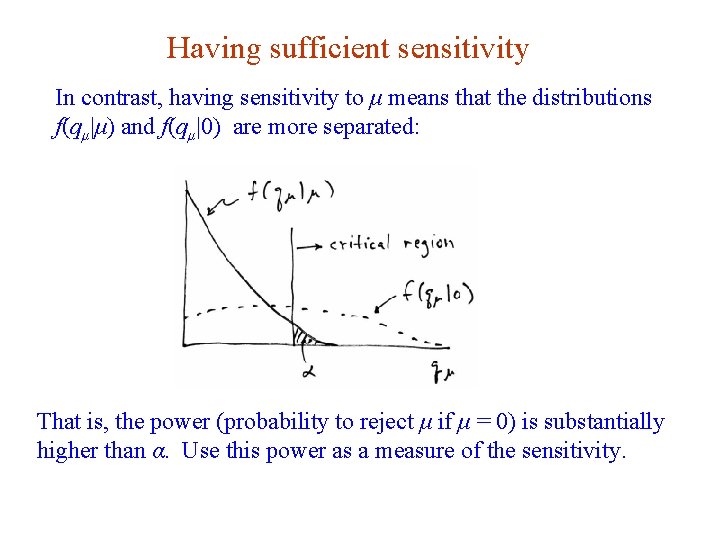 Having sufficient sensitivity In contrast, having sensitivity to μ means that the distributions f(qμ|μ)