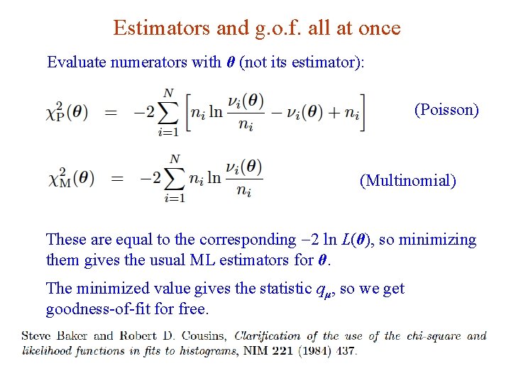 Estimators and g. o. f. all at once Evaluate numerators with θ (not its