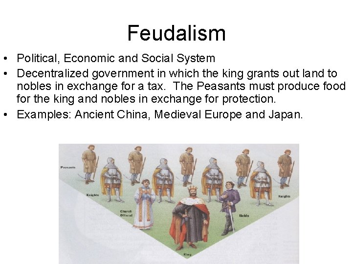 Feudalism • Political, Economic and Social System • Decentralized government in which the king Feudalism • Political, Economic and Social System • Decentralized government in which the king