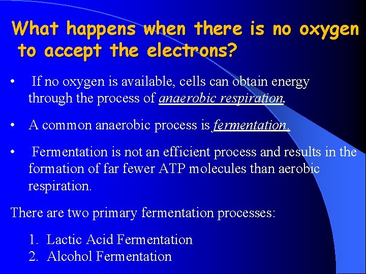 What happens when there is no oxygen to accept the electrons? • If no