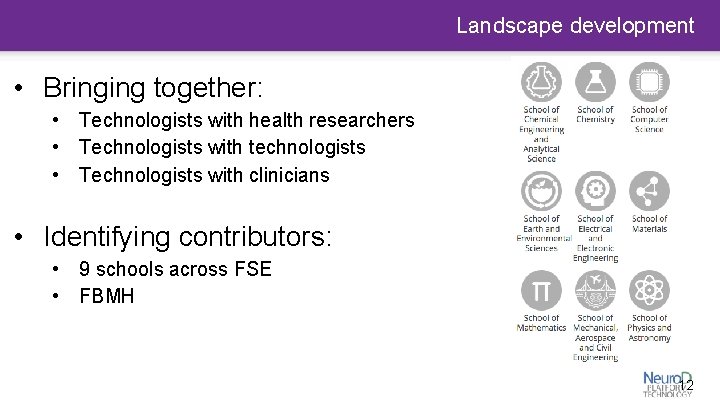 Landscape development • Bringing together: • Technologists with health researchers • Technologists with technologists