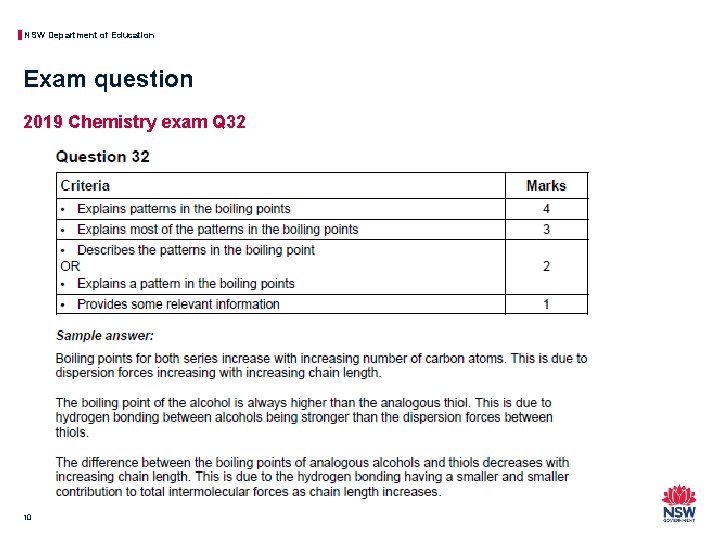 NSW Department of Education Exam question 2019 Chemistry exam Q 32 10 