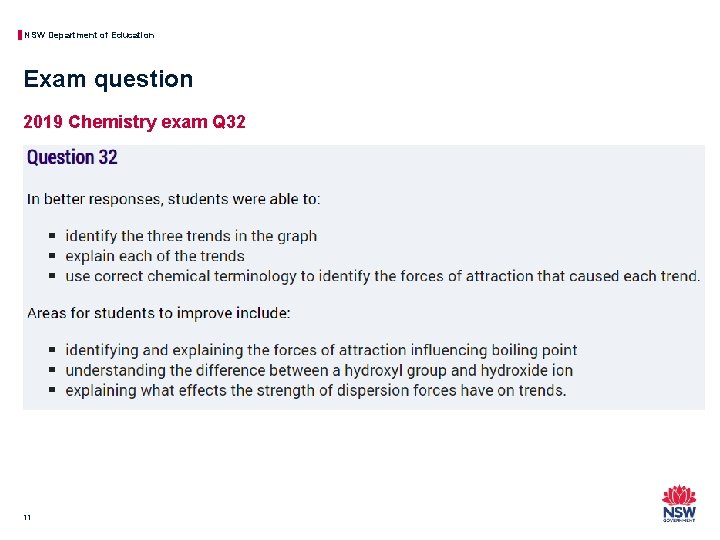 NSW Department of Education Exam question 2019 Chemistry exam Q 32 11 