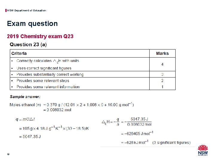 NSW Department of Education Exam question 2019 Chemistry exam Q 23 19 