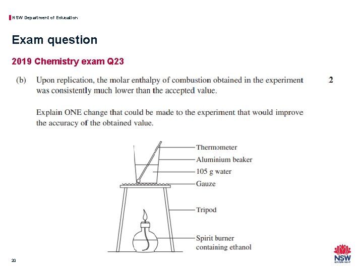 NSW Department of Education Exam question 2019 Chemistry exam Q 23 20 
