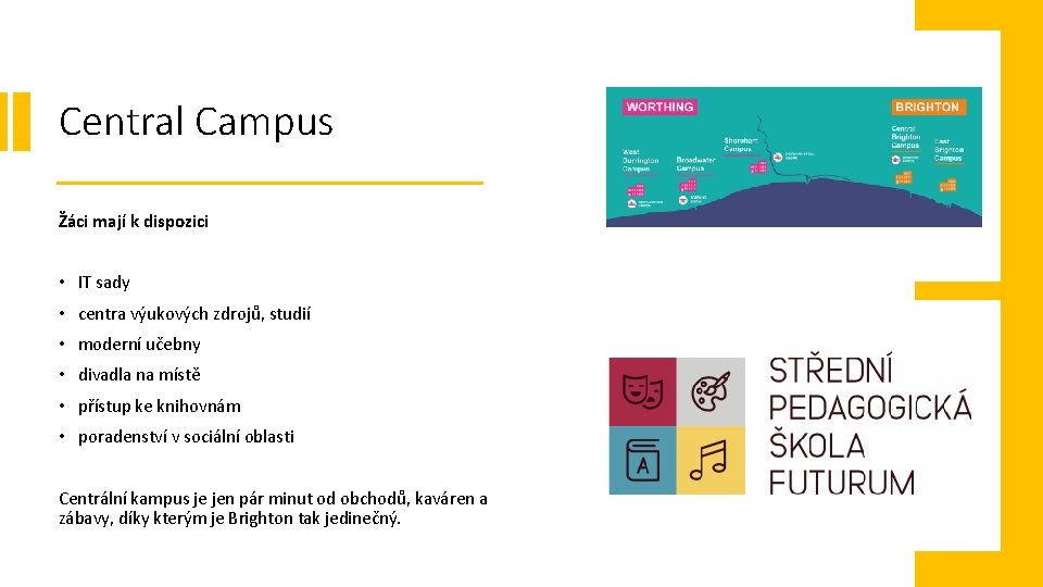 Central Campus Žáci mají k dispozici • IT sady • centra výukových zdrojů, studií