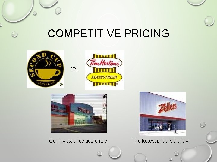COMPETITIVE PRICING EXAMPLES: VS. Our lowest price guarantee The lowest price is the law