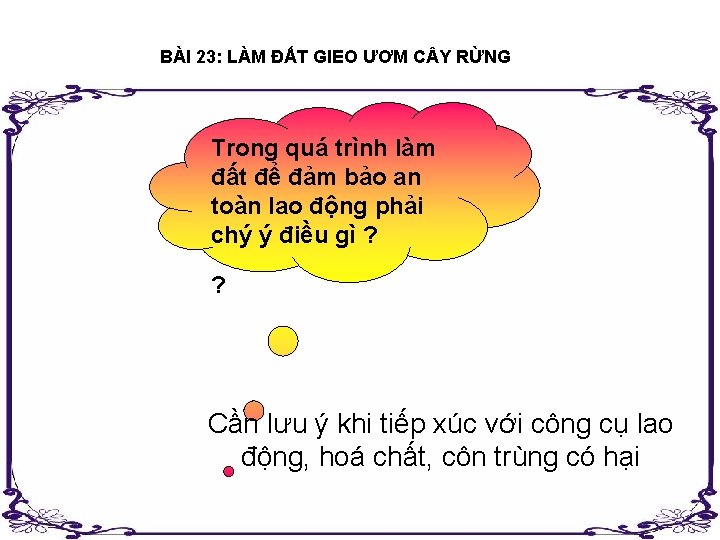 BÀI 23: LÀM ĐẤT GIEO ƯƠM C Y RỪNG Trong quá trình làm đất