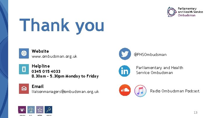 Thank you Website www. ombudsman. org. uk Helpline 0345 015 4033 8. 30 am