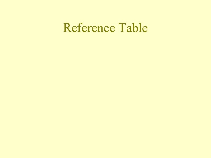 Reference Table 