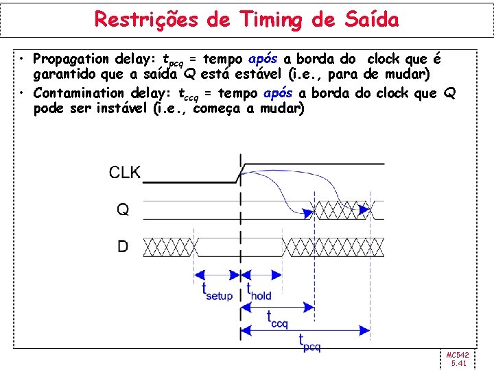 Restrições de Timing de Saída • Propagation delay: tpcq = tempo após a borda