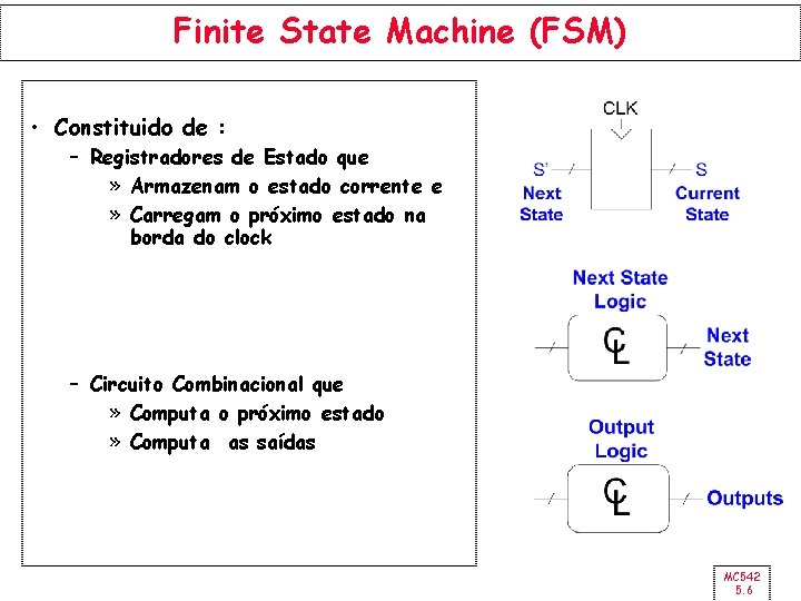 Finite State Machine (FSM) • Constituido de : – Registradores de Estado que »