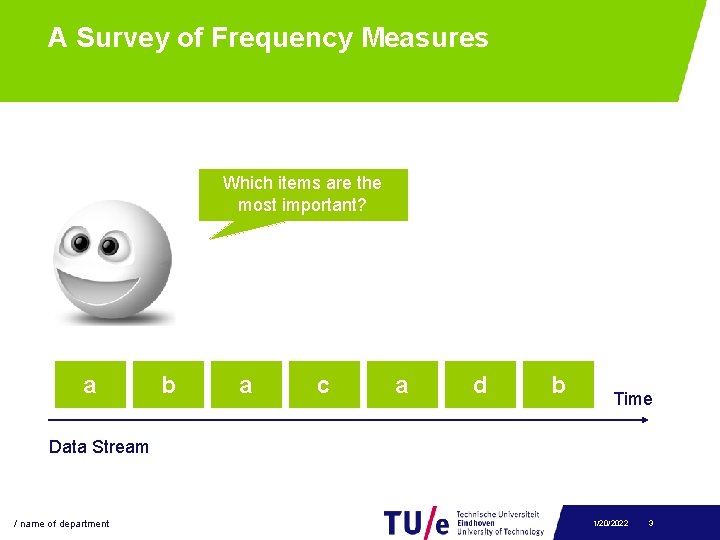 A Survey of Frequency Measures Which items are the most important? a b a