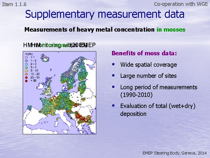 Co-operation with WGE Item 1. 1. 6 Supplementary measurement data Measurements of heavy metal