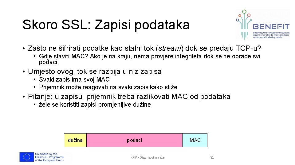 Skoro SSL: Zapisi podataka • Zašto ne šifrirati podatke kao stalni tok (stream) dok