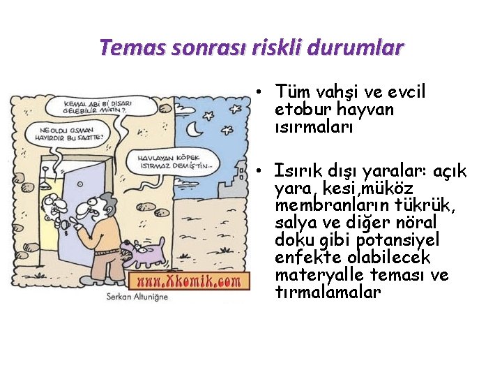 Temas sonrası riskli durumlar • Tüm vahşi ve evcil etobur hayvan ısırmaları • Isırık Temas sonrası riskli durumlar • Tüm vahşi ve evcil etobur hayvan ısırmaları • Isırık