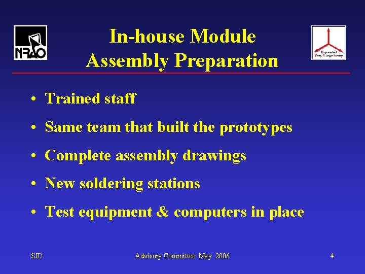 In-house Module Assembly Preparation • Trained staff • Same team that built the prototypes