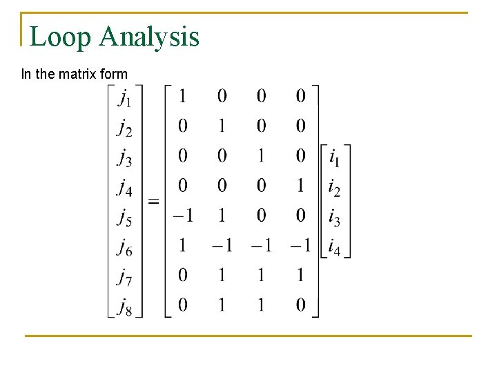 Loop Analysis In the matrix form 