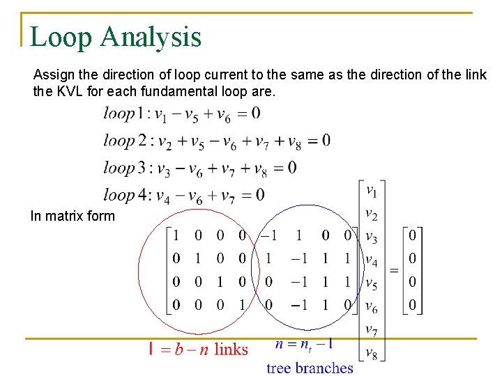 Loop Analysis Assign the direction of loop current to the same as the direction