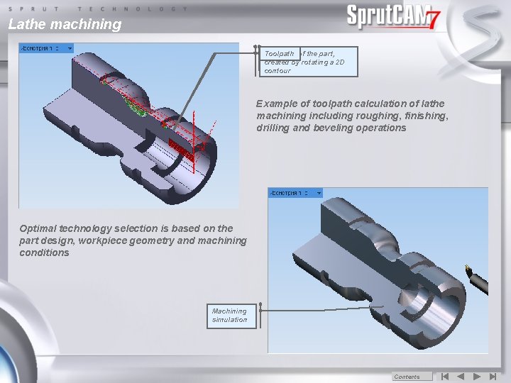 Lathe machining Toolpath 3 D Part model and of Workpiece the part, created contours