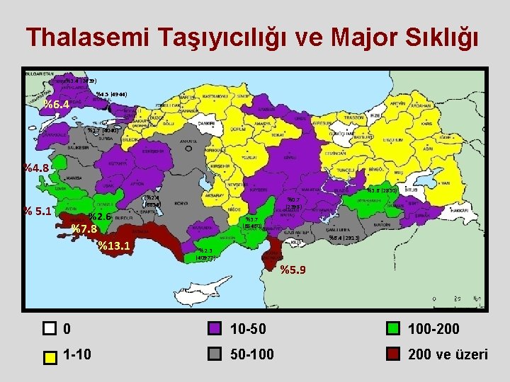 Thalasemi Taşıyıcılığı ve Major Sıklığı %3. 4 (2439) %4. 5 (4944) %6. 4 %1. Thalasemi Taşıyıcılığı ve Major Sıklığı %3. 4 (2439) %4. 5 (4944) %6. 4 %1.